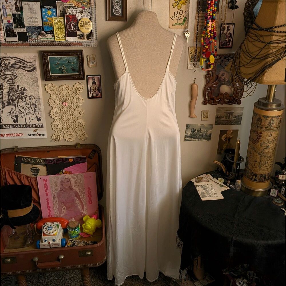 Vintage 60s Lace Petticoat Slip Dress Lingerie Set Women's Medium/Large White - Picture 3 of 9